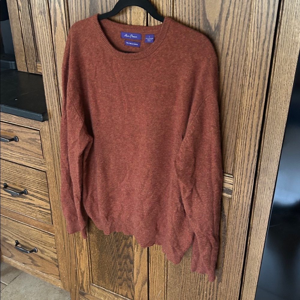 Alan Flusser‎ Men's 100% Cashmere Sweater Pullover Crew Orange - Picture 2 of 5